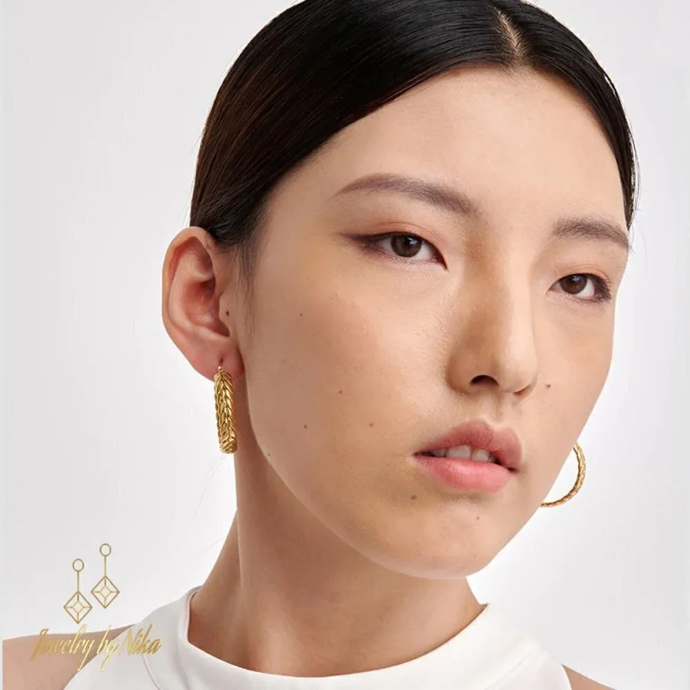 NEW 14K Yellow Gold Elyvian Boho Twisted Chain Statement Luxury Hoop Earrings